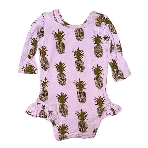 Kate Quinn Bamboo Collection Soft Pineapple Ruffle Long Sleeve One Piece Sz 3-6M - Picture 4 of 7